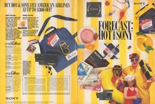 1987 Sony American Airlines Vintage Print Ad Hot & Sony Travel Promo 2 sided