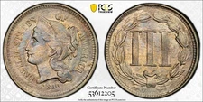 1866 Nickel Three Cent Piece 3CN PCGS MS 63 (GORGEOUS TONING!!! Rev Die Breaks!)