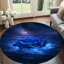 100cm*100cm1pc Non-Slip Round Mat, Machine Washable 100% Polyester, Blue Galaxy