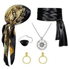 7pcs Women Pirate Costume Accessories for Men Pirate Head Scarf Necklace Black