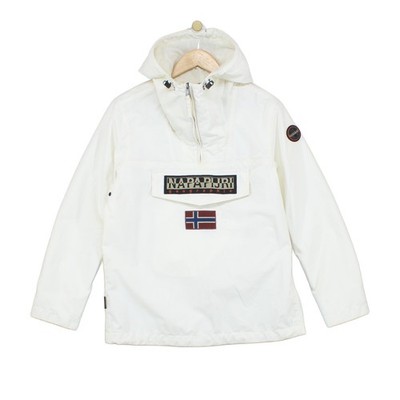 Napapijri Rainforest Jacket Mens Size S White 1/4 Zip Hooded Logo Outdoor