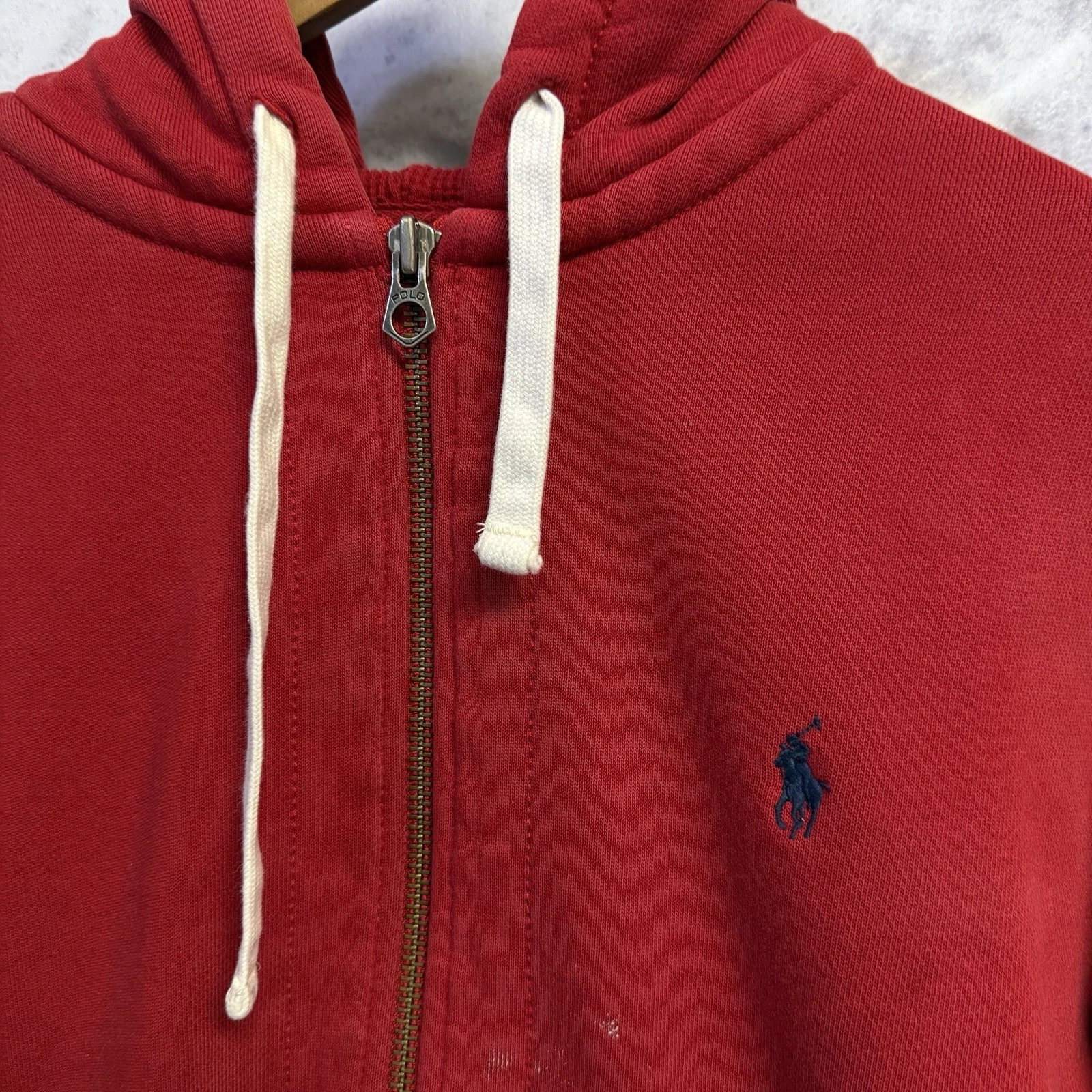 Vintage Polo Ralph Lauren Hoodie Sweatshirt Mens Large Red Full Zip Thermal Hood