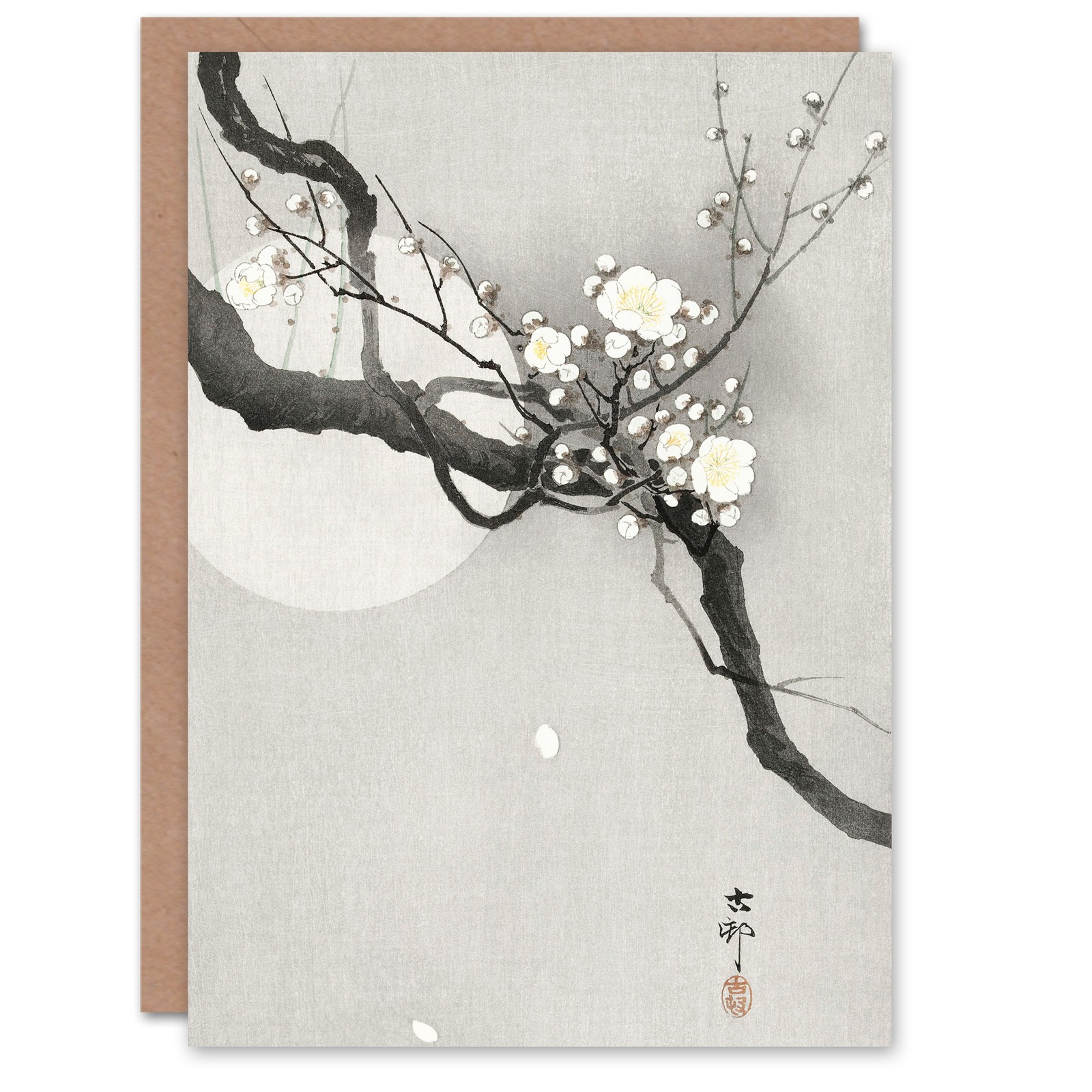 Ohara Koson Japanese Art Card Plum Blossom And Full Moon