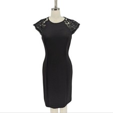 30012 Vince Camuto Lace Sleeve Sheath Dress Black size 6 preppy Business casual