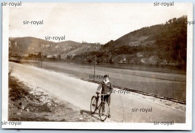 Jungmann with bicycle around 1925 on a road - 1920s - photo 9x6cm