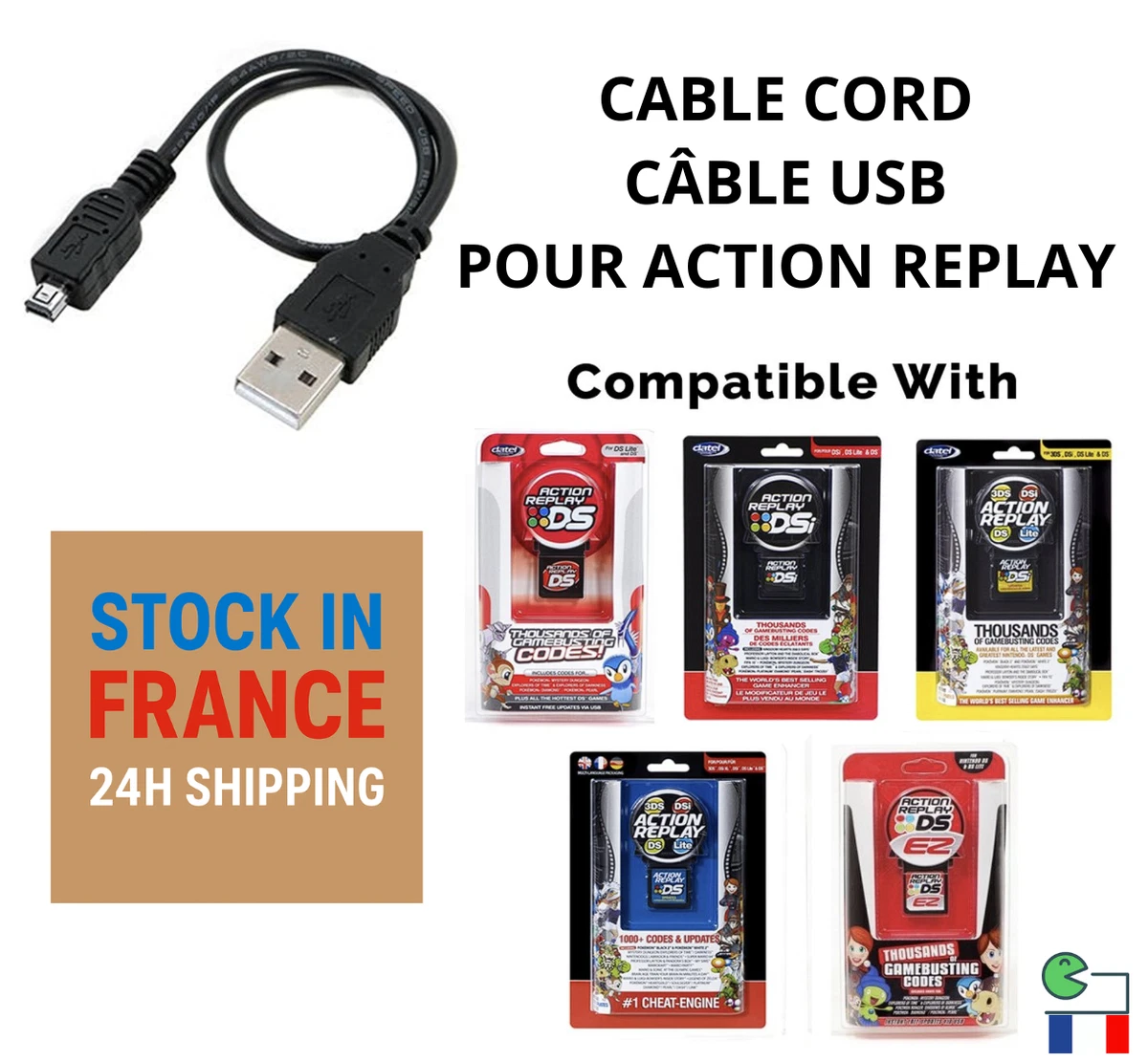 câble de données USB pour action Replay DS /DSi /3DS CHEAT CODE Nintendo
