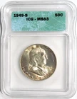 1949-S FRANKLIN Silver Half Dollar ICG MS 63
