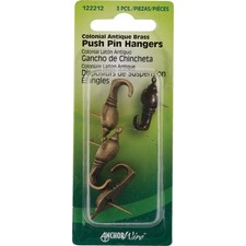 Hillman Anchor Wire Antique Brass Colonial Decorative Push Pin Hanger 3 Count