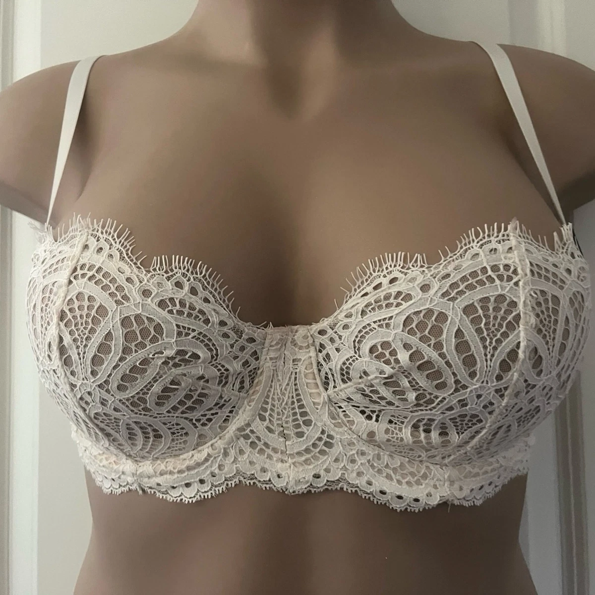 Reggiseno Victoria's Secret Rosso – Pizzo Trasparente, Collo Alto, Sfoderato, Taglie 34DD-36DD - Foto 3