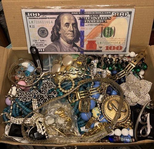 Vintage/Estate/Costume Jewelry Lot - 2lbs + $100 Wallet/Crown!