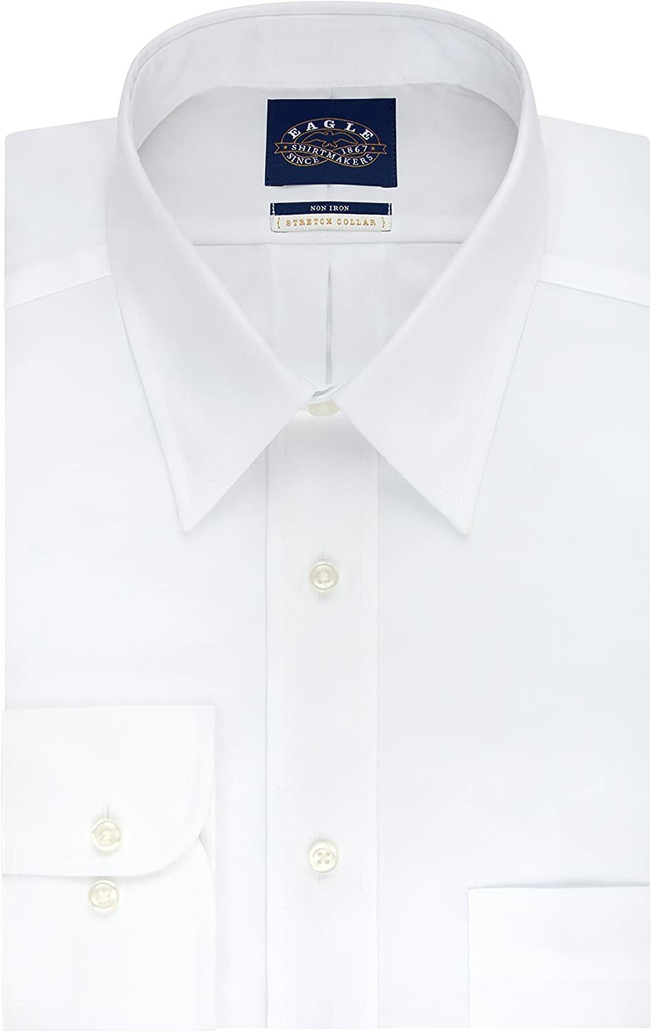 Eagle Men's Non Iron Stretch Collar Big Solid Point Collar Dress Shirt,  White, 2 | eBay