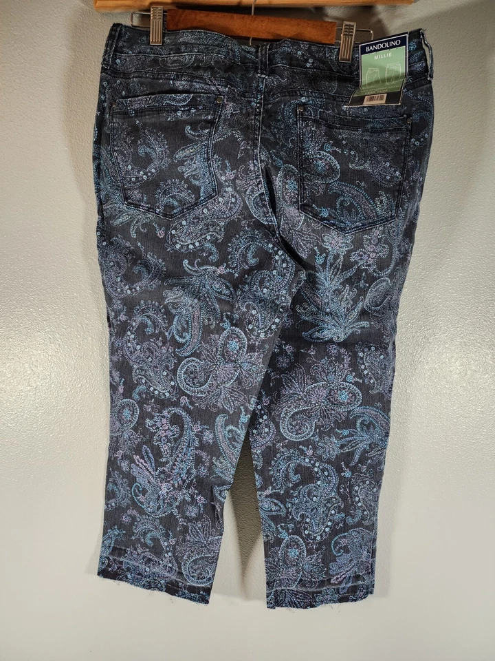Bandolino Womens Sz 14 Millie Curvy Straight Capri Fray Cuff Paisley Print NEW - Image 2 of 4