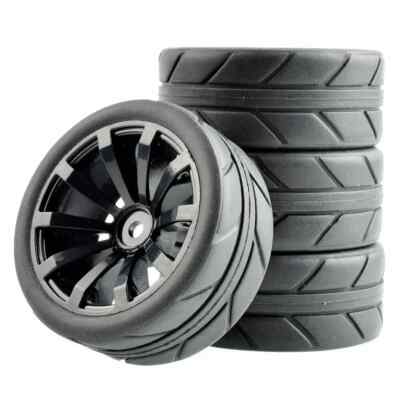 4x 1/10 RC Rubber Tires and Wheels Rims 12mm Hex For HSP HPI Tamiya On Road Car