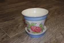 VTG Sanor Ceramica Portugal Hand Painted Flower Pot Saucer. Blue Red Pink Roses!