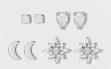 A New Day Silver Collection Stud Earring Set - 4 Pairs - Nickel Free - NEW