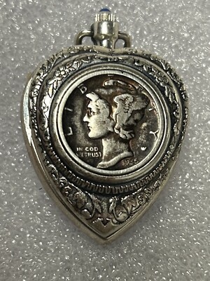 1935 Mercury Dime Locket Stopwatch Necklace **NO CHAIN** BOX5