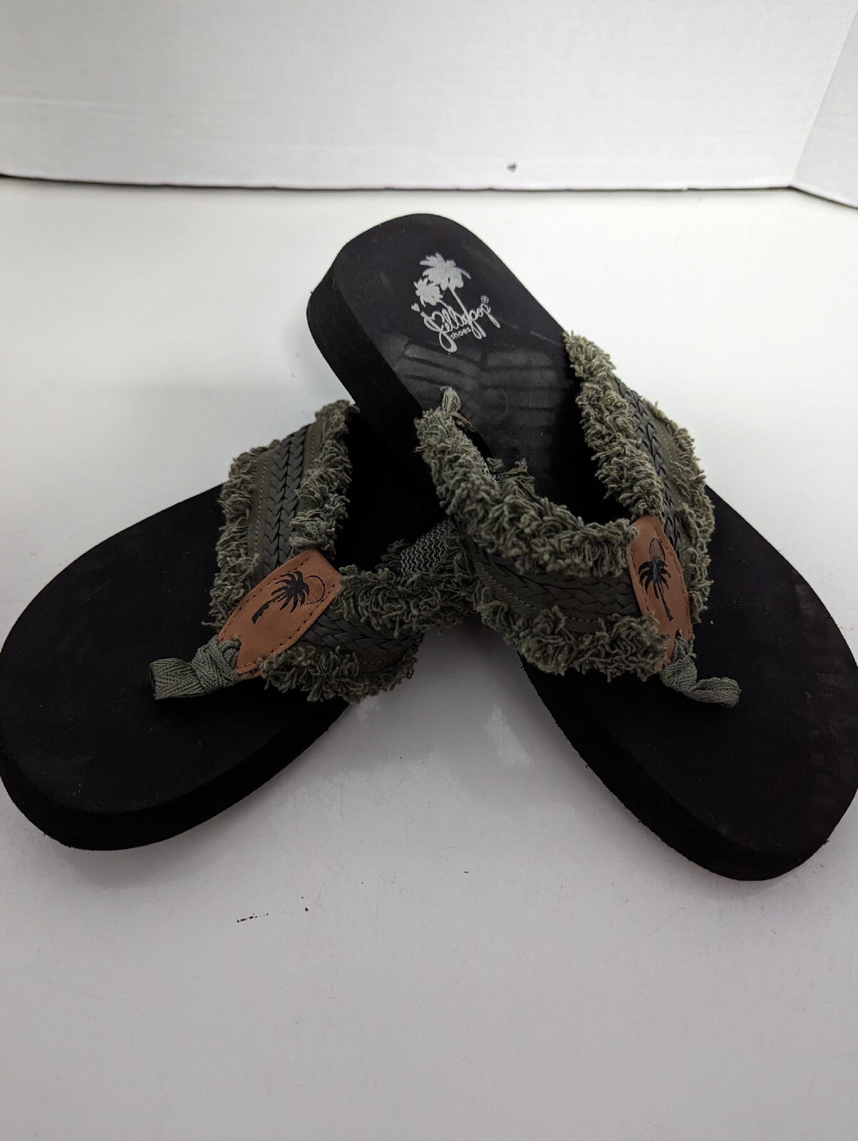 Jellypop Wedge Comfort Thong Flip Flops Womens Green/Black Sandals, 8M