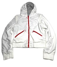 Vtg Pimkie Womens White Gray Reversable Jacket Size M Full Zip With Hoodie