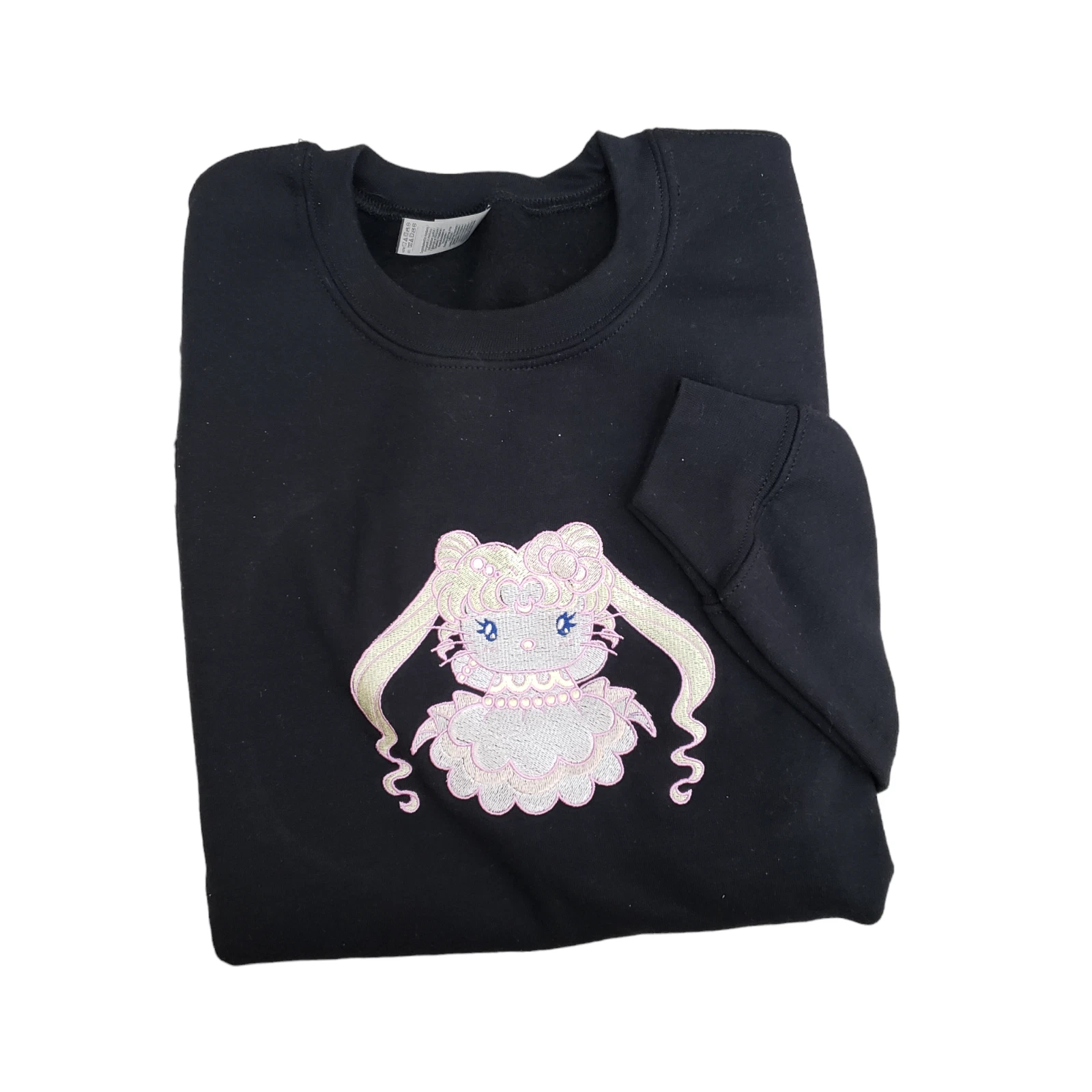 Hello Kitty Sailor Moon Princess Serenity Embroidered Crewneck Sweater Black (M)