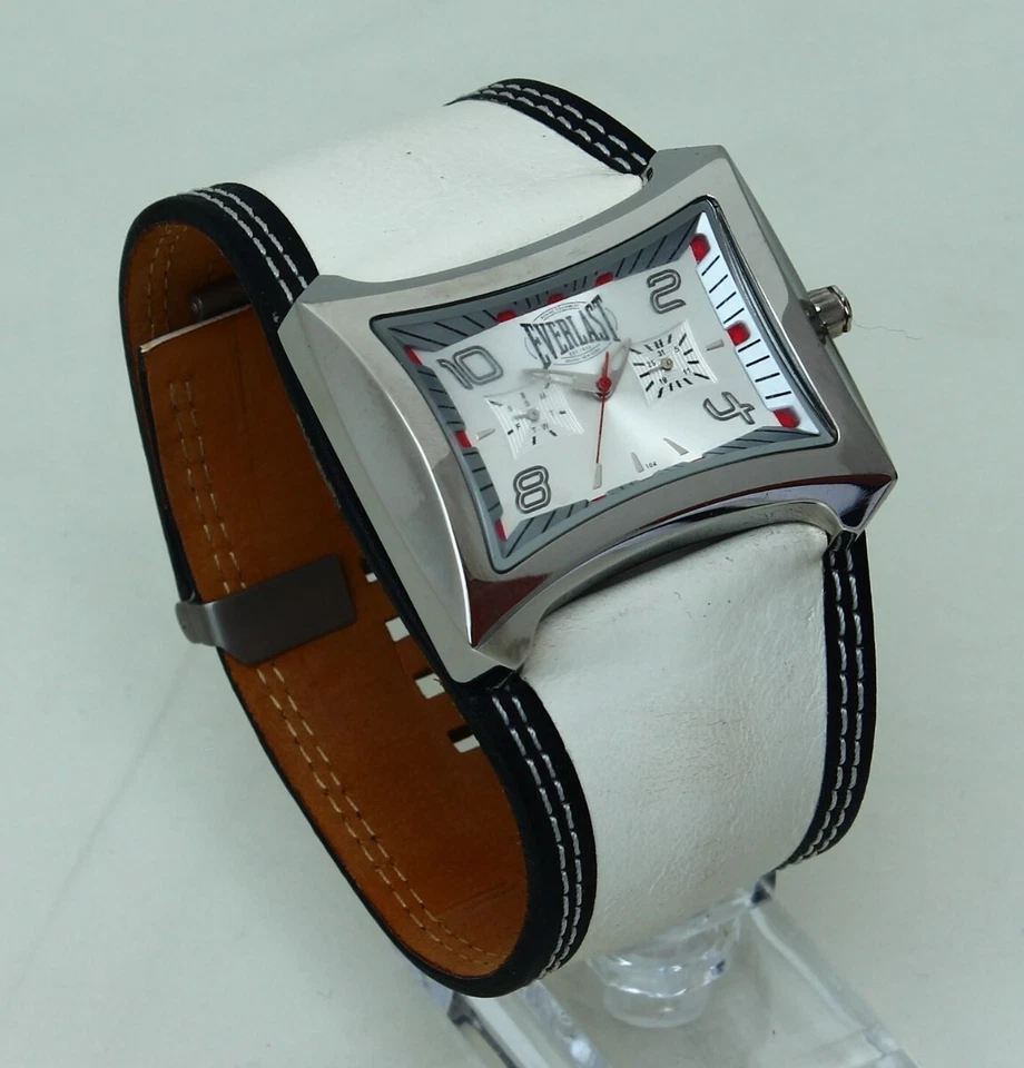 Reloj Everlast 490001104 plata esfera múltiple correa de cuero blanco + caja PVP £99.95 Foto 3 de 4