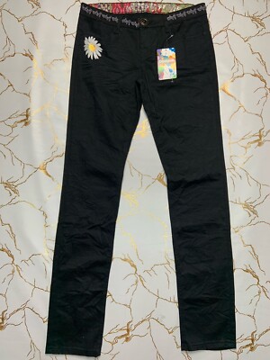 Desigual Women Black Jeans Flower Chamomile Size W30 L31.5