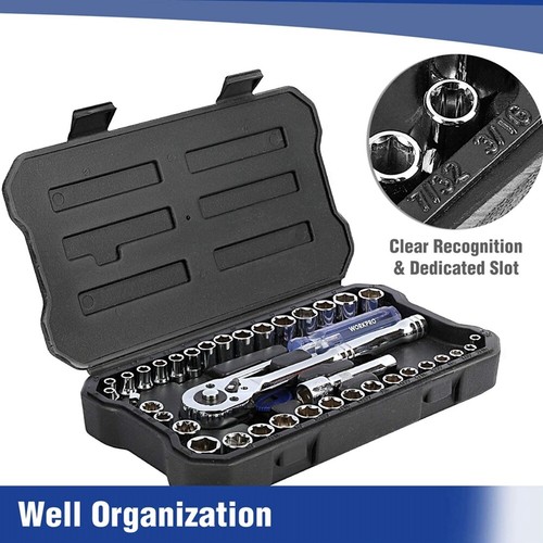 WORKPRO 39PCS Drive Socket Set 1/4" 3/8" Socket Wrench Set Metric SAE With Case - Picture 5 of 12
