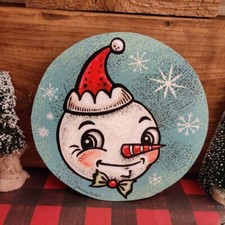Handcrafted Johanna Parker Retro Christmas Snowman Wood Cutout Out 8"