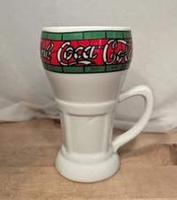 Vintage Coca Cola Drinking Glass Mug Mann Made Mugs Stained Glass White Handle