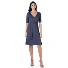 NWD 24seven Comfort Apparel Sleeve Length Faux Wrap Dress Navy L