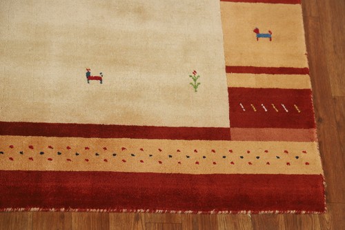 High-quality Ivory Hand-woven Wool Rug Durable Gabbeh Rug 5x8 ft - Picture 5 of 20