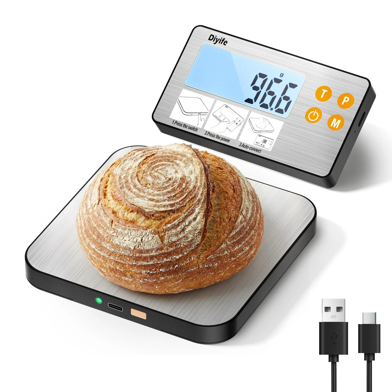Separate Digital Kitchen Scale, [15kg/1g] Diyife Rechargeable, Grey
Opens in a new window or tab
