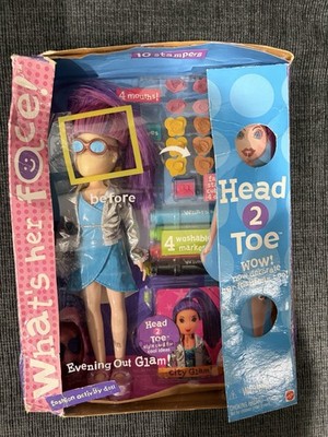 What's Her Face Head 2 Toe Fashion Doll Purple Hair Markers Stampers