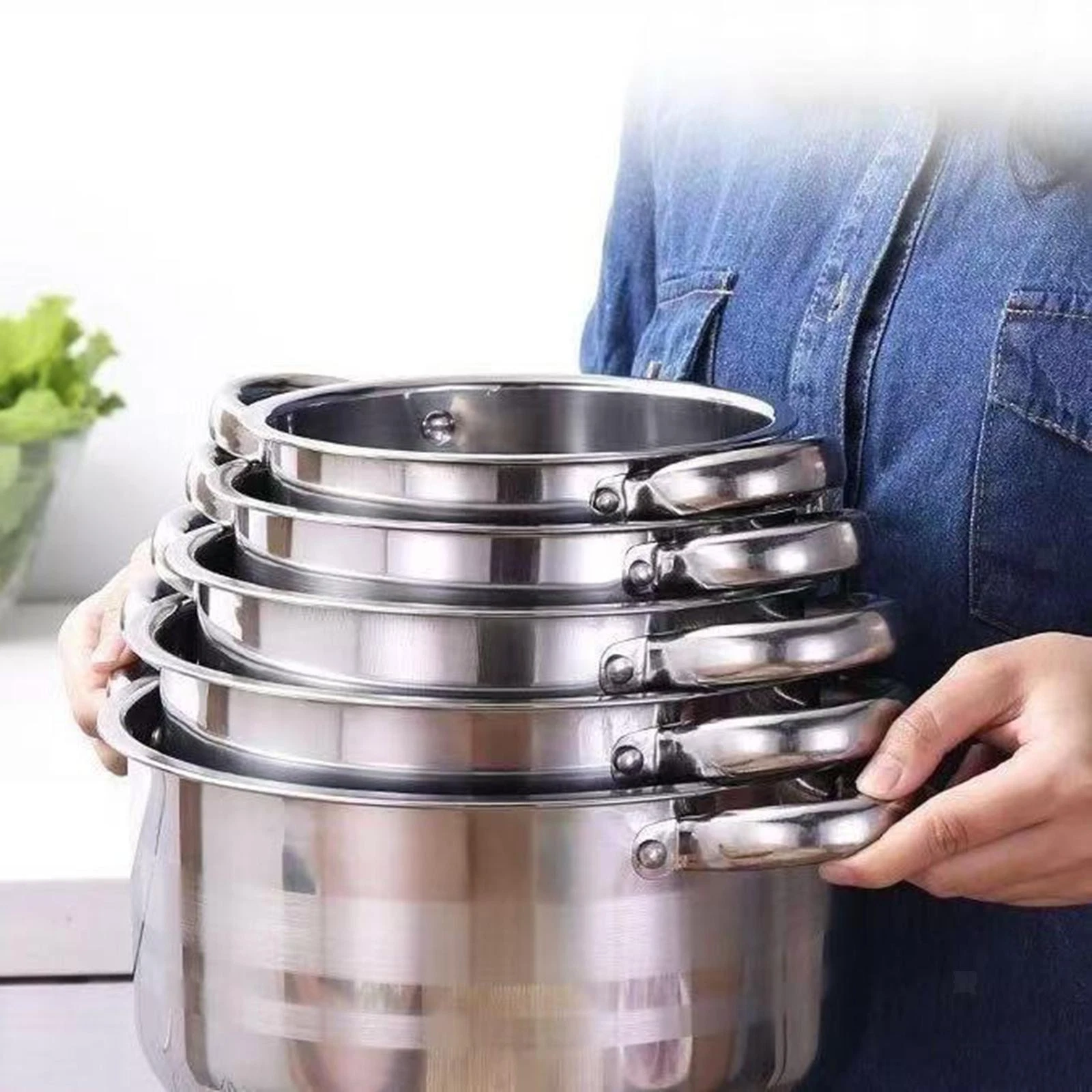 5Pcs Stainless Steel Stock Pots Soup Pots with Lid