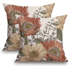 TSSOHU Vintage Flower Throw Pillow Covers 20x20 Brown Rust Colored Floral Bot...