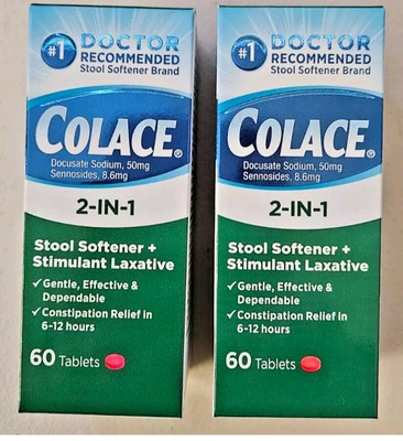 Colace Docusate Sodium 2 in 1 Stool Softener 60x2=120 Tabs 06/2027^ Lot of 2 NEW