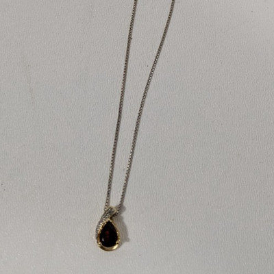 Ross Simons Gold Sterling Silber Granat Diamant Anhänger Halskette 925 Italy Kette