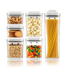 Pop Top Food Storage Container Set 6Pcs Airtight Cereal Storage Organizer C...