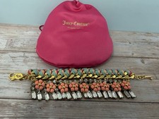 Juicy Couture Chunky Bracelet Crystal Charm Floral Statement Gold Tone Heavy 15c