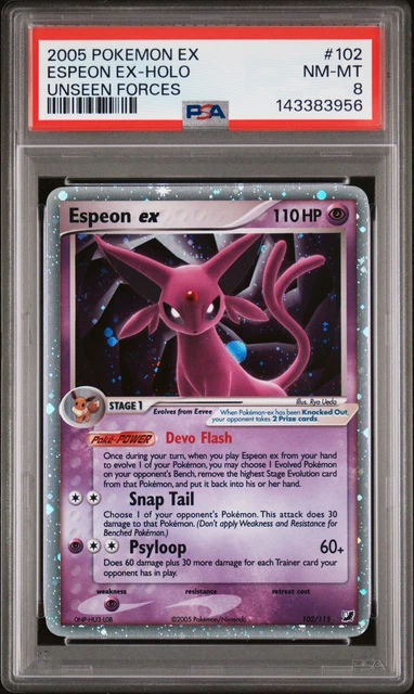NEW CERT Espeon ex 102/115 EX Unseen Forces Holo PSA 8 English 2005 Pokémon DESC