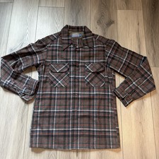 Vtg Pendleton Board Shirt Plaid Loop Collar Flap Pockets USA 60s Mens Medium Lng