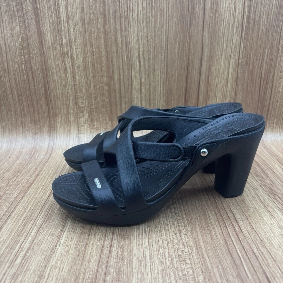 Босоножки Crocs Cyprus черные с ремешками на каблуке на платформе резиновые туфли женские размер 10 - Изображение 4 из 4