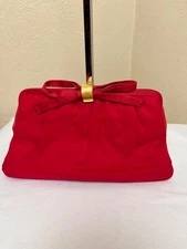 Magid Red Satin Georgette Clutch  Handbag with Coin Purse & Gold Bow Vintage