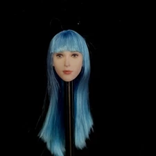 1/6 Blue Hair Auto Salon Girls Head Carved Model Fit 12'' Action Figure