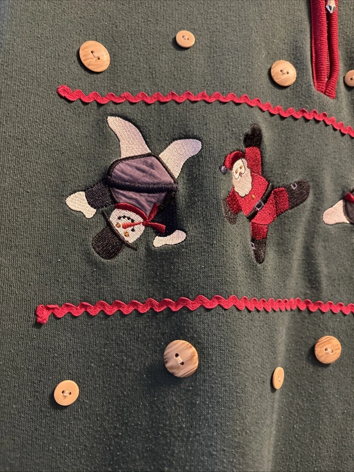 Vtg Karen Scott Ugly Christmas Holiday Festive Sweatshirt Santa Snowmen Buttons - Image 4 of 4