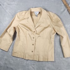 Talbots Beige Boxy Pleated Blazer Blouse 4P Vintage Old Money Career Capsule