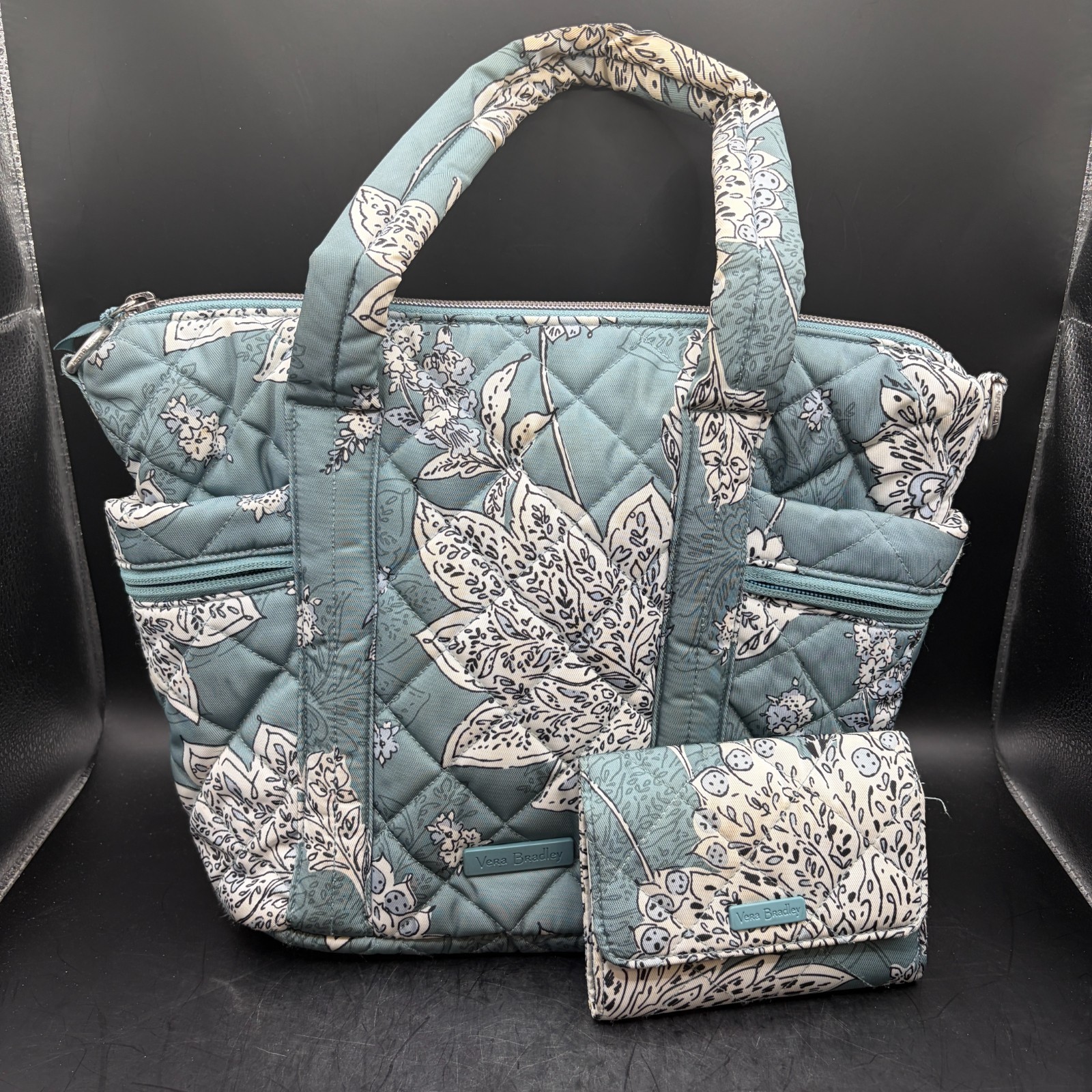 Vera Bradley Small Multi-Strap Tote Bag Tiger Lily Blue Oar w/ Matching Wallet