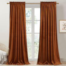 Luxury Burnt Orange Velvet Curtains, Room Darkening, 2 Panels 52x102 inches