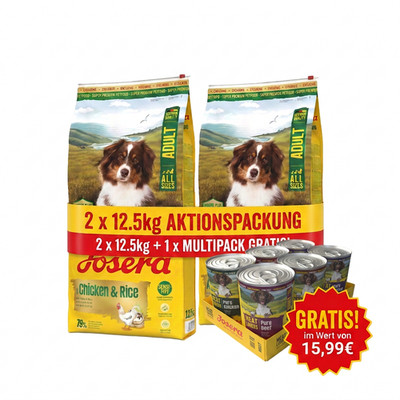 JOSERA All Sizes - Chicken & Rice 2 x 12,5 kg + Multipack 6 x 400 g GRATIS