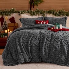 Bedsure Fluffy Flannel Duvet Cover Set for Christmas - Faux Fur Comforter Cov...