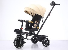 5-in-1 Baby Tricycle Bike Trike Stroller 3 Wheels Canopy Beige – 80% Assembled